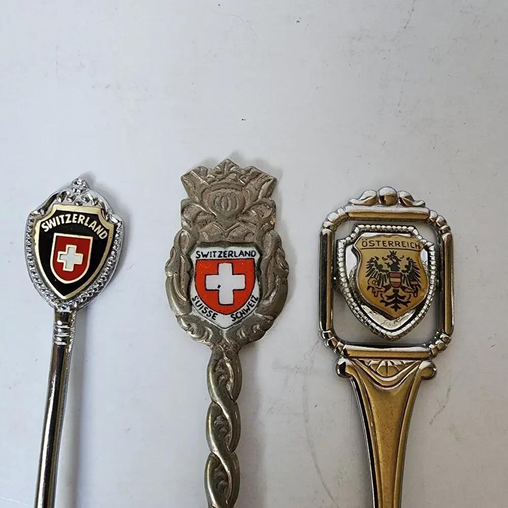 Lot Of 3 Souvenier Spoons Switzerland Osterreich Collector Assorted Vintage